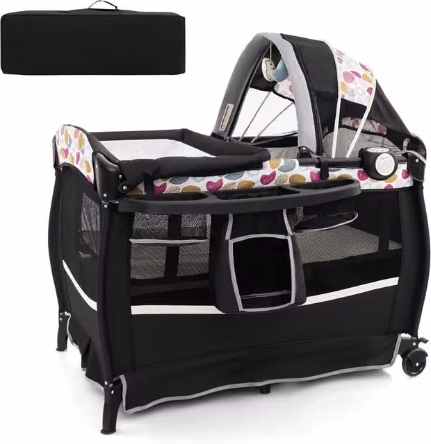 Costway Baby Crib Bassinet Bed in Black