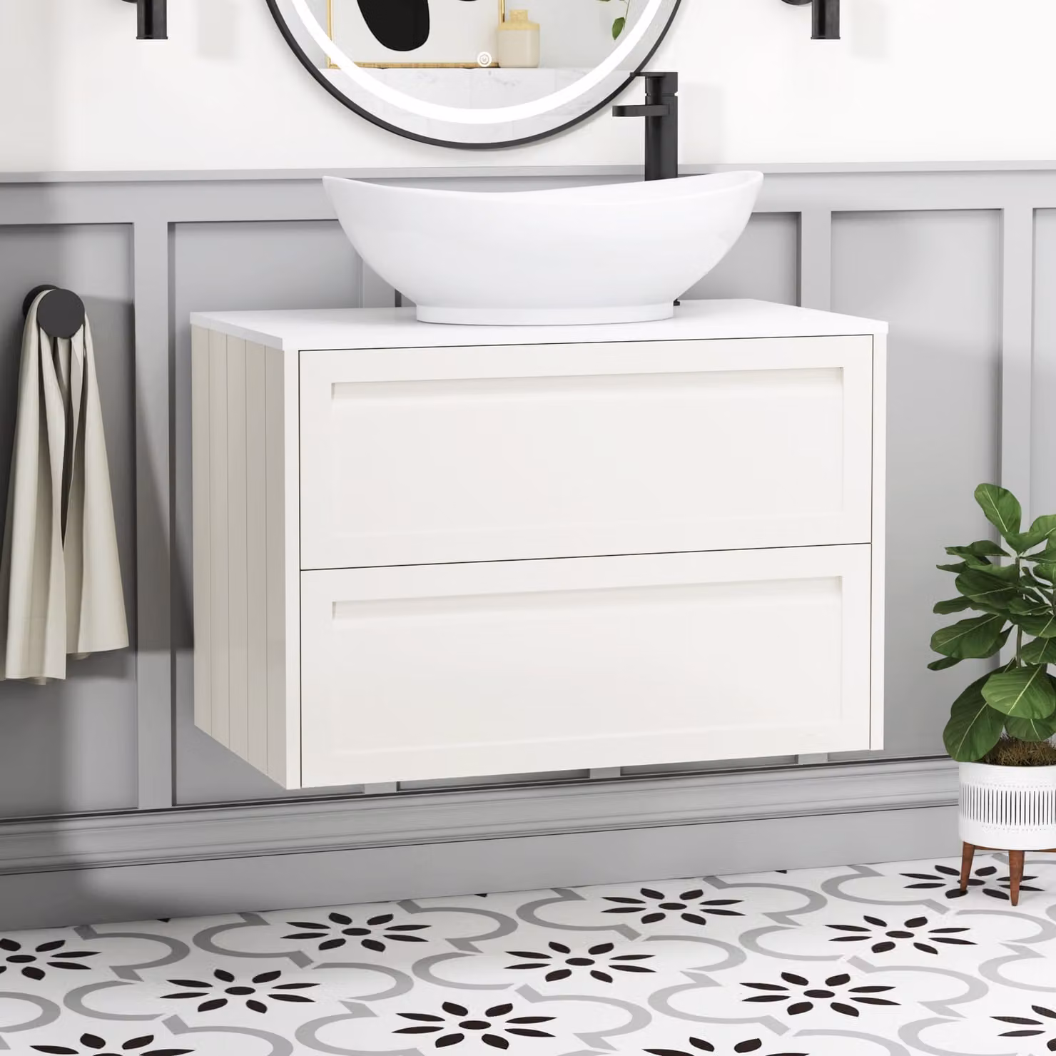 Royal Bathrooms Elmore 800mm Classic White Wall Hung Vanity Unit with 2 Drawers and Amaze Basin