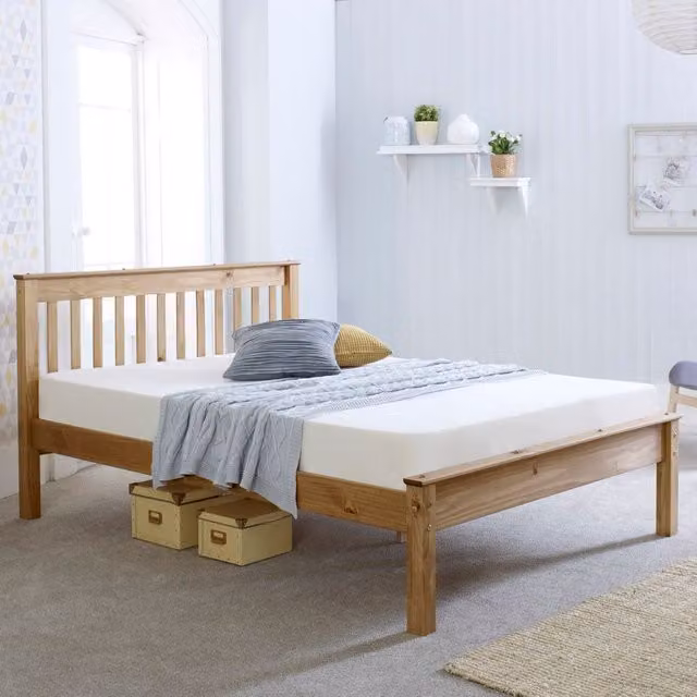 Rest Relax Colwick Small Double Waxed Pine Wooden Bed in Beige, W/D/H: 120 x 200 cm