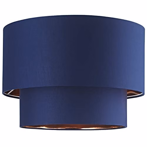 Happy Homewares Modern Blue Cotton Fabric Double Tier Ceiling Pendant Lamp Shade with Copper Inner, W: 28 cm, H: 40 cm – 1