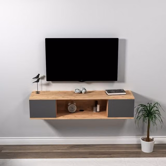 Destina Home Alfie Floating TV Stand with Shelves in Atlantic Pine and Anthracite
