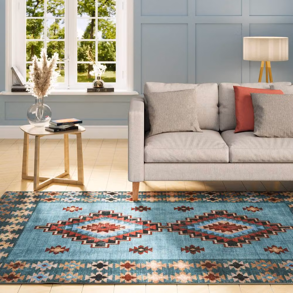 Kukoon Blue Geometric Soft Chenille Washable Living Room Area Rug, W: 240 cm, D: 330 cm – 2