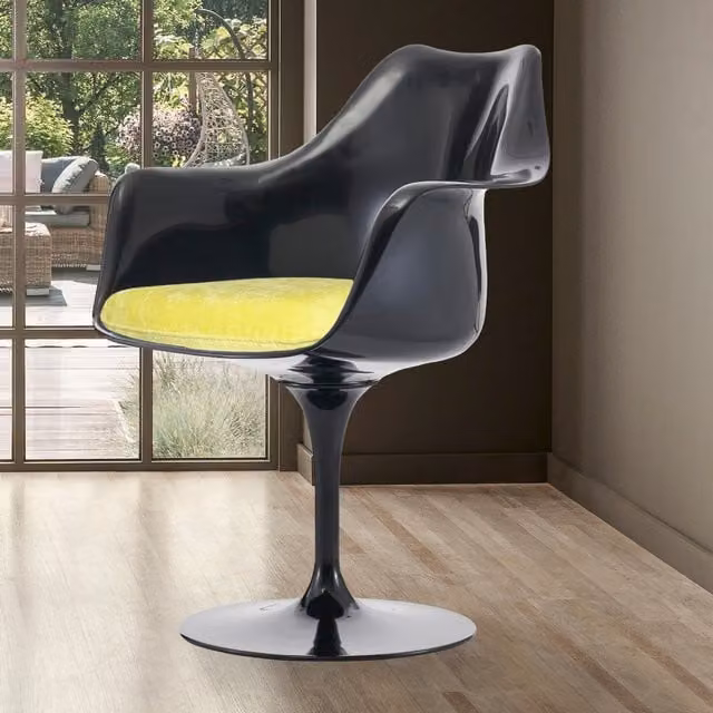 Fusion Living Modern Black and Yellow Armchair with Glossy Finish