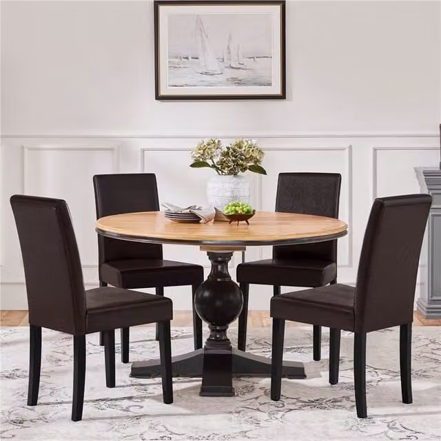 Yaheetech Set of 2 Modern Dining Chairs in Brown with Faux Leather and Fabric Upholstery