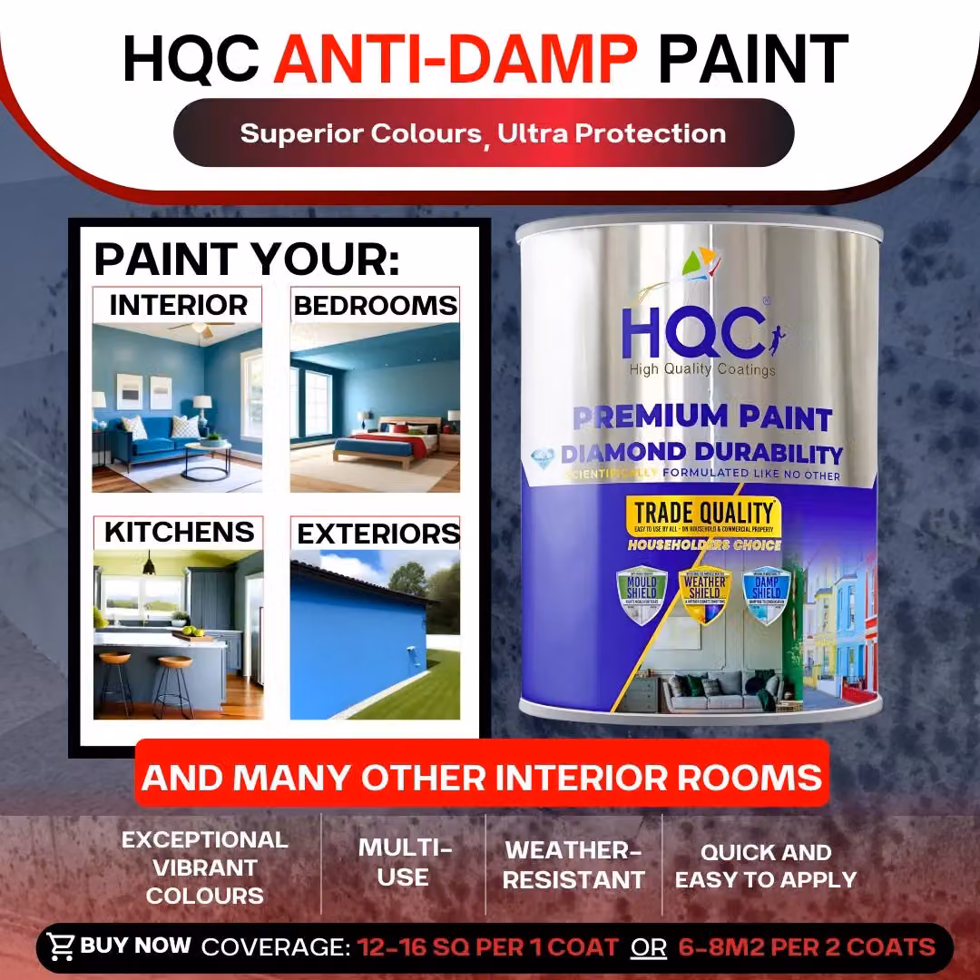 HQC PAINTS Anti Damp Self-Priming Interior Wall and Ceiling Paint, White, 5 l – 4