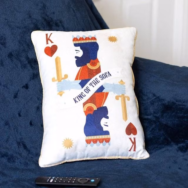 Uniqueful King of the Sofa Playing Card Cushion in Red, Blue, Gold and White – 1