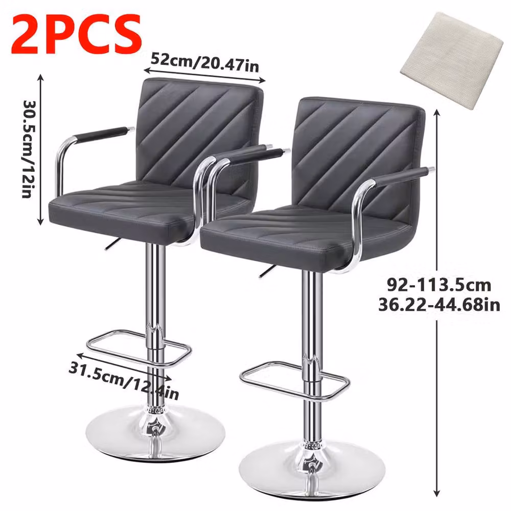 FORGEVIO Set of 2 Adjustable Swivel Bar Stools in Grey PU Leather with Backrest – 2