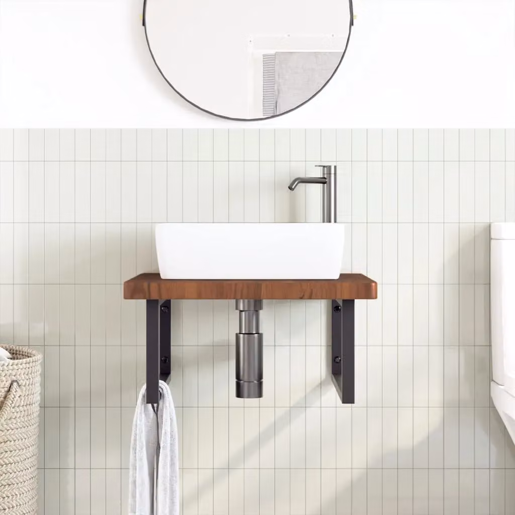 Berkfield Home Wall Mounted Basin Shelf in Brown Oak and Steel – 2