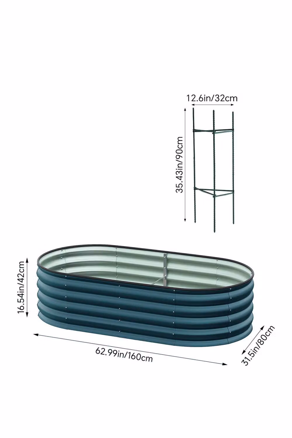 Garden Sanctuary Oval-Shaped Galvanised Steel Raised Garden Bed in Green, W/D/H: 80 x 42 x 80 cm – 5