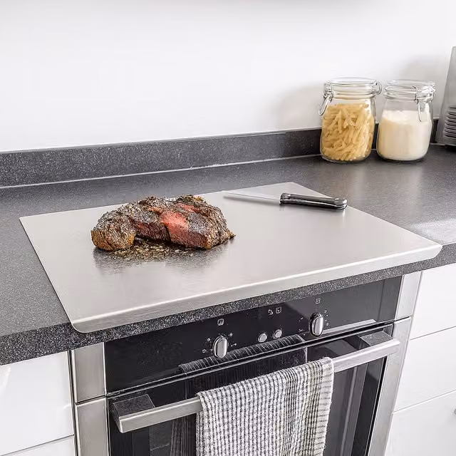 Argon Tableware Rectangular Stainless Steel and Glass Chopping Board, Silver, W: 60 cm, D: 40 cm