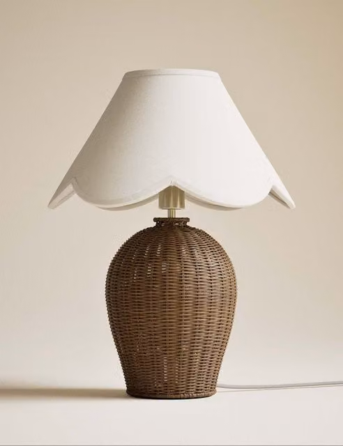 M&S Brown Rattan Table Lamp with Fabric Shade