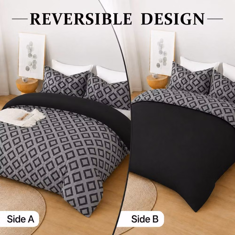Grace Bedding Premium Soft Microfibre Duvet Cover and Pillowcase Set in Grey, King Size, W: 180 cm x D: 200 cm, Oeko-Tex Certified – 2