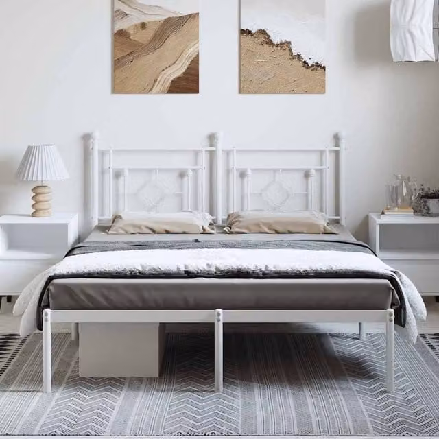 Berkfield Home Metal Bed Frame with Headboard, White, 150 x 200 cm