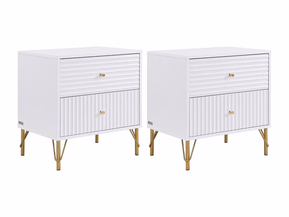 Vente-unique Loureo Set of 2 White Lacquered Bedside Tables with 2 Drawers, W/D/H: 40 x 40 x 58 cm – 2