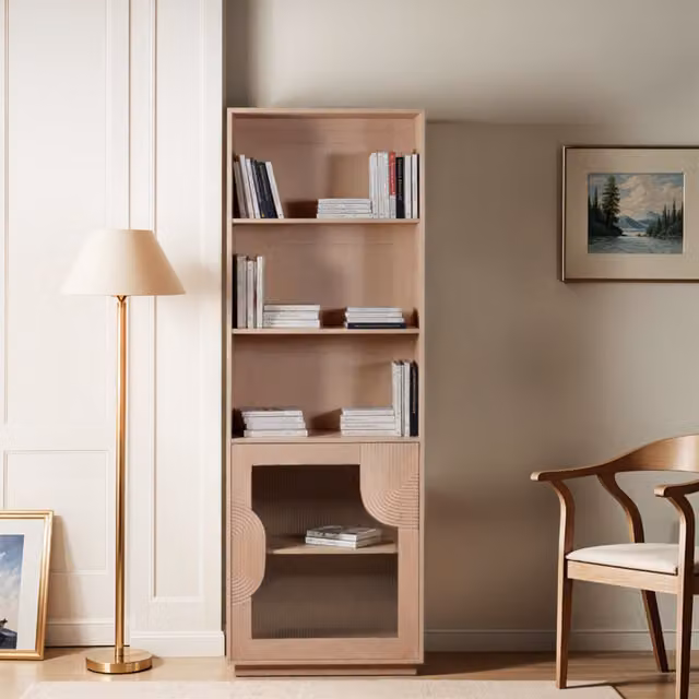 IH Design Jodhpur Solid Wood Bookcase in Brown and Beige, H 175 x W 40 x D 40 cm