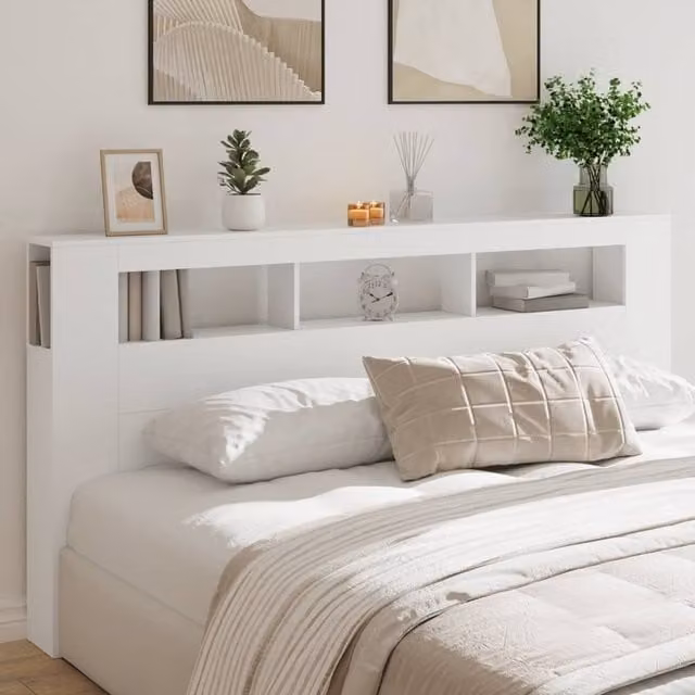 Berkfield Home LED Headboard in White, 200 cm, Engineered Wood