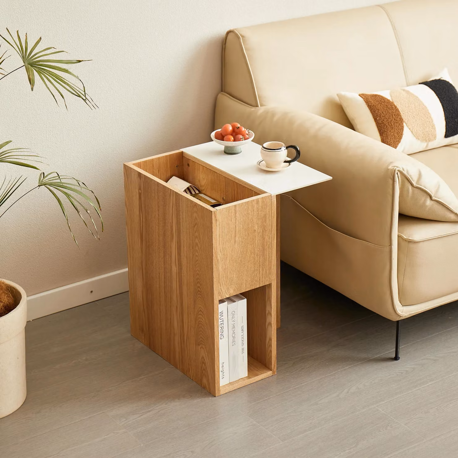 Nordlys White Lacquered Pine Wooden Side Table with Storage Tray – 2