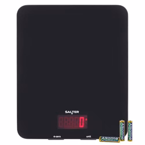 Salter Electronic Kitchen Scale with Glass Platform, 10kg Capacity, Add and Weigh Tare Function, Available in Red or Black