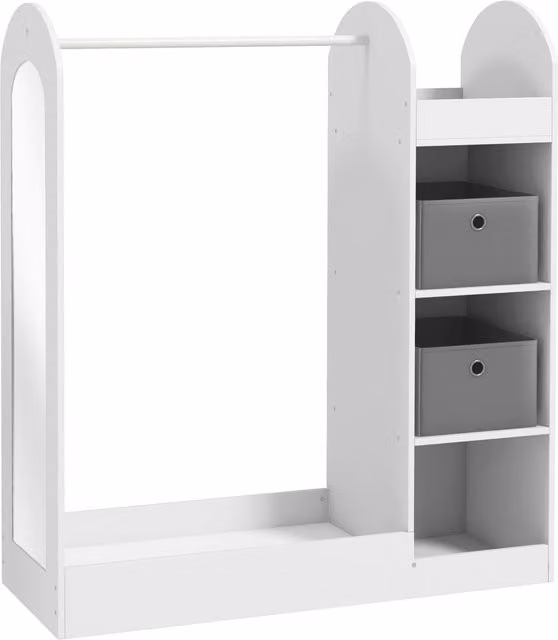 AIYAPLAY Kids Clothes Rail with Storage Shelf, Boxes and Mirror in White
