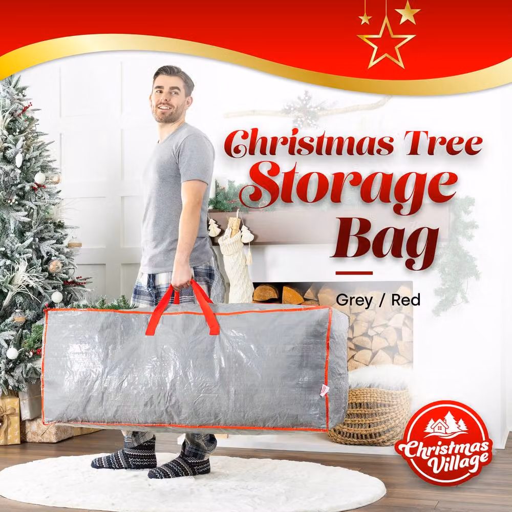 Christmas Village 7ft Christmas Tree Storage Bag in Grey and Green, W/D/H: 43.0 x 25.0 x 25.0 cm – 2