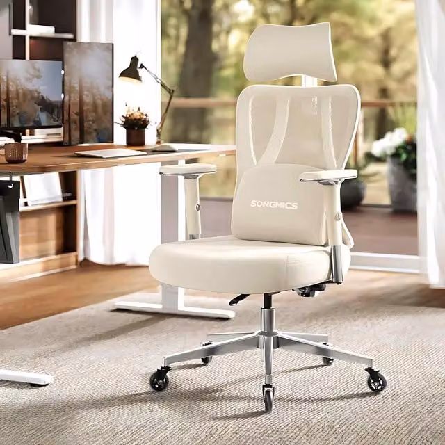 The Bazaarist Reclining Gaming Chair with Lumbar Support and Armrests in Camel Brown and Cloud White