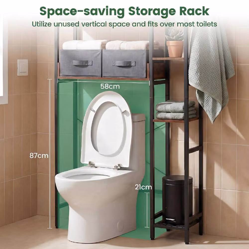 Costway 7 Tier Over the Toilet Storage Rack with 2 Drawers in Brown – 7