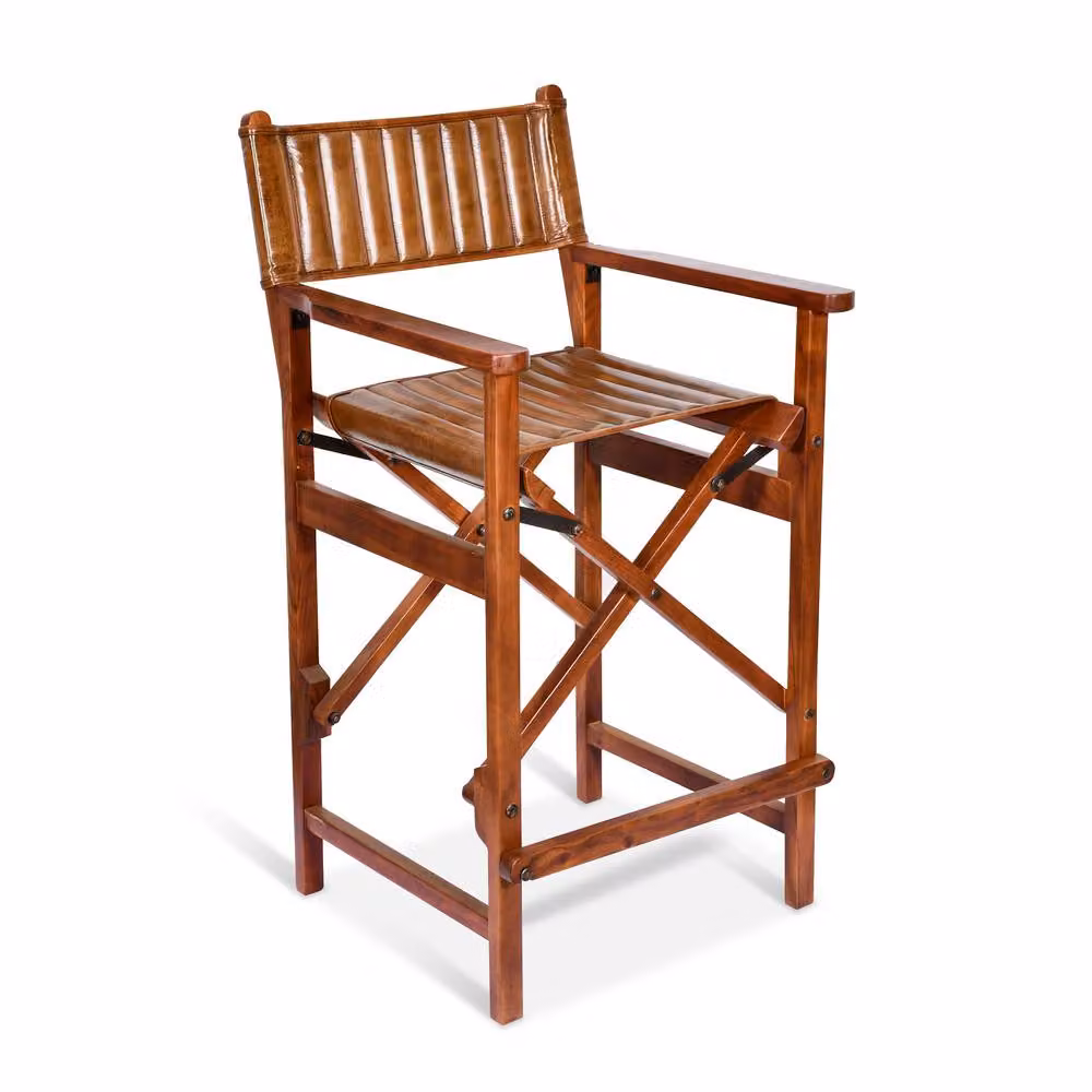 Elm Home And Garden Tan Brown Genuine Leather Folding Bar Stool – 2