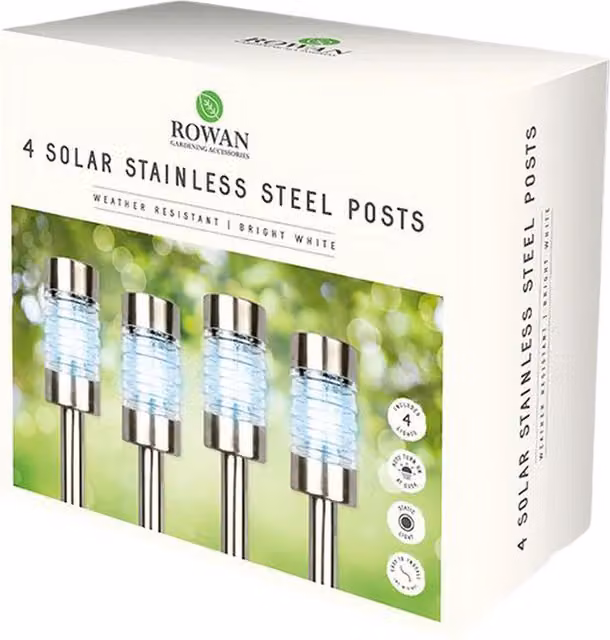 Set of 4 Silver Solar Garden Post Lights in Stainless Steel and Plastic
