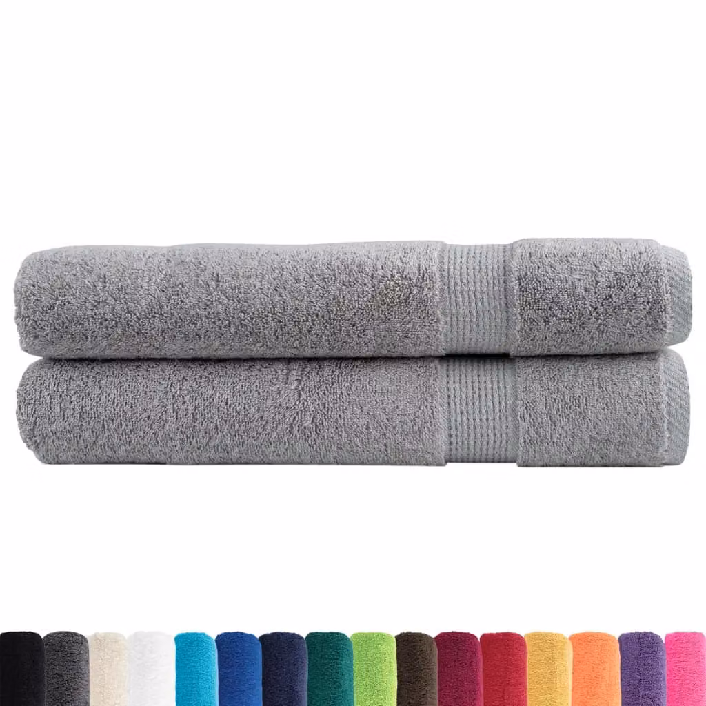Berkfield Home SOLUND Premium Cotton Terry Towels, 2 Pack, Grey, W: 100 cm, L: 200 cm, 600gsm – 2