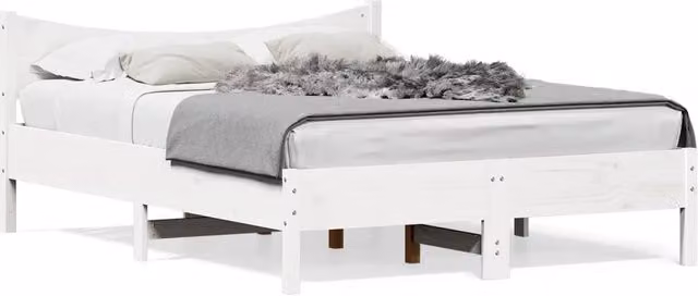 Berkfield Home Solid Wood Pine Bed Frame in White, W/D/H: 140 x 200 x 74 cm