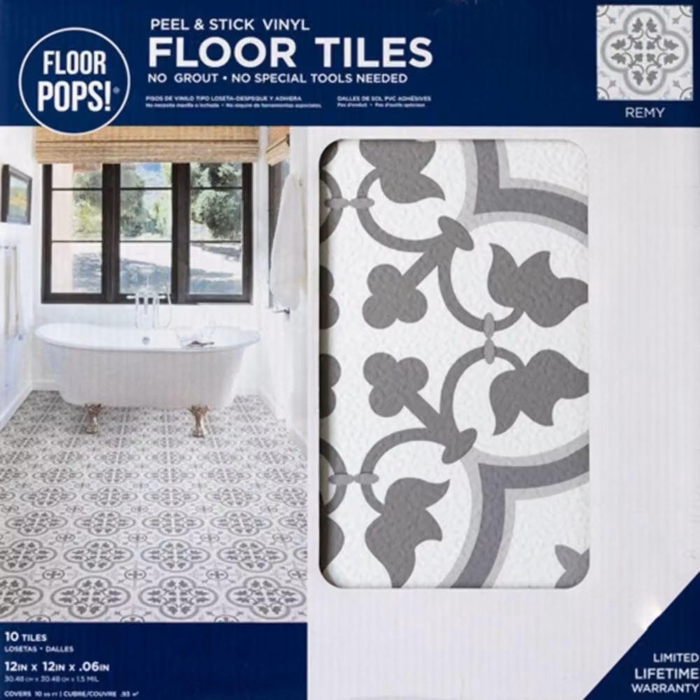 FloorPops Remy Self Adhesive Vinyl Floor Tiles, White, Pack of 10 (0.93sqm), W/D/H: 30.48 x 30.48 x 30.48 cm – 2