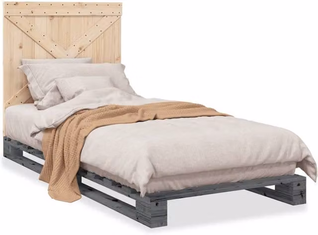 Berkfield Home Grey Solid Pine Wood Bed Frame W/D/H: 90 x 200 cm – 1