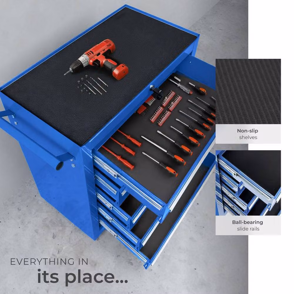 tectake Lockable and Rollable Tool Chest in Blue – 5