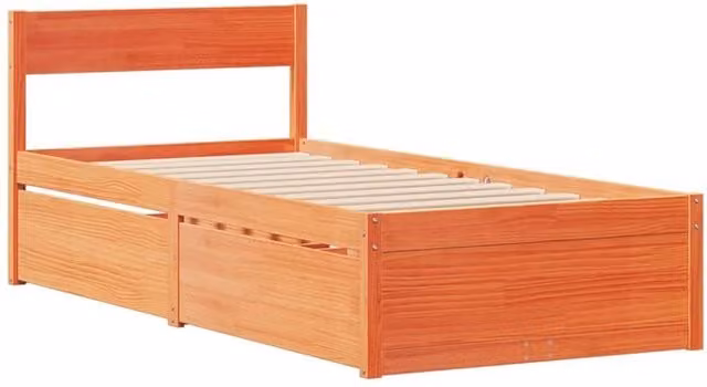 Berkfield Home Modern Single Bed Frame in Waxed Brown Solid Pine, W/D/H: 190 x 90 x 78 cm