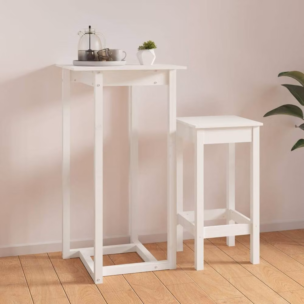 Berkfield Home White Rustic Square Bar Table in Solid Pine, W/D/H: 60 x 60 x 110 cm – 2