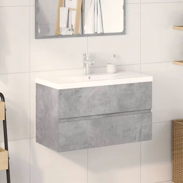 Berkfield Home Modern 2 Piece Wall Mounted Bathroom Vanity Unit Set in Grey and White with Ceramic Basin, W/D/H: 80 x 38.5 x 45 cm