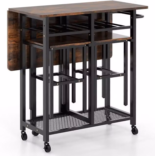 VOGREX 3-Piece Extendable Dining Table and Chairs Set in Walnut and Brown