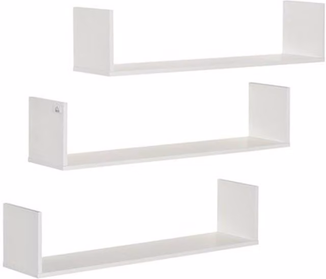 NESTLUNE Set of 3 White Wooden Floating Wall Shelves, W: 100 cm, D: 15 cm