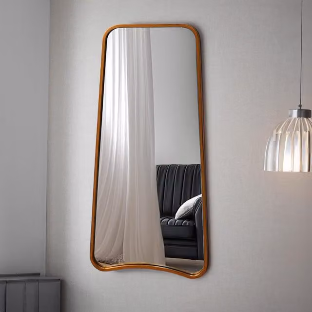 Agenzia 14 Modern Gold Curved Metal Frame Full Length Wall Mirror H 122 cm x W 58 cm
