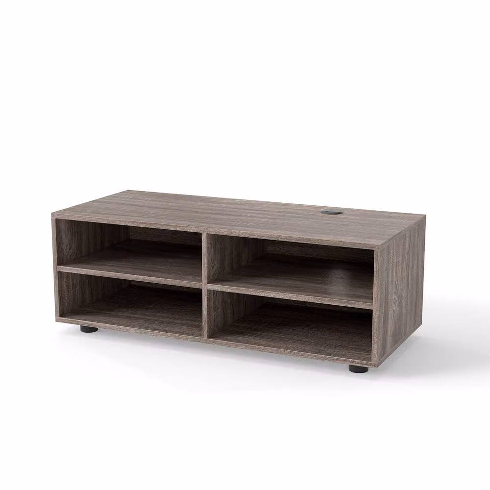 Gymax Grey Modern Entertainment Center TV Stand for up to 40 inch TVs, Width: 90 cm – 2