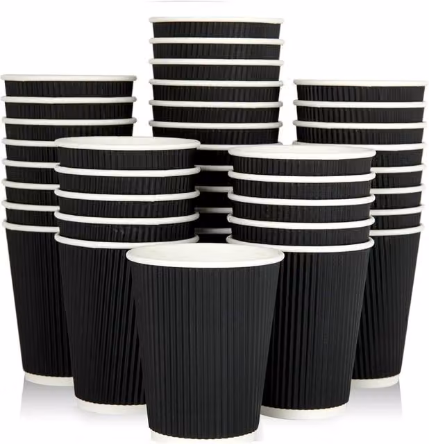 ECONX Black Ripple Paper Coffee Mugs, 236.59 ml, Pack of 50