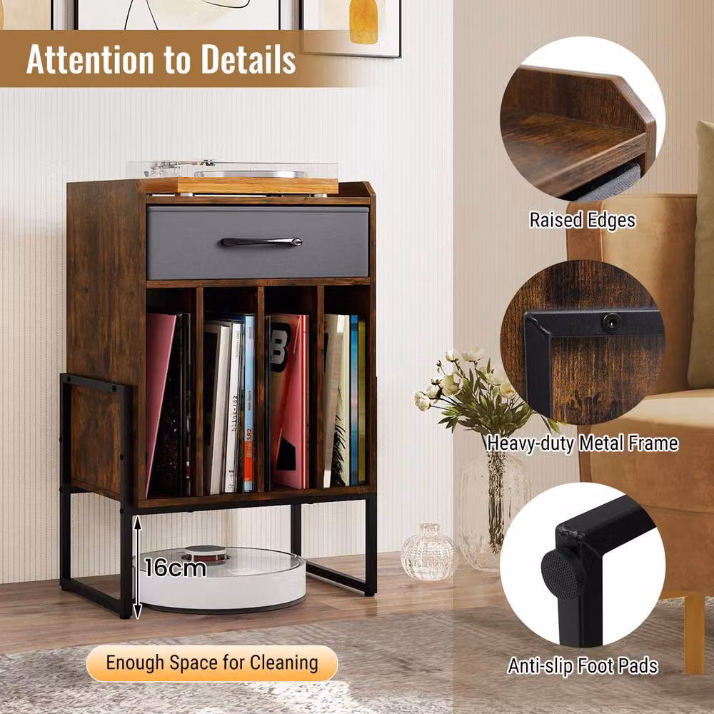 Gymax Industrial Metal Turntable Stand and Vinyl Record Holder Shelf in Brown – 10