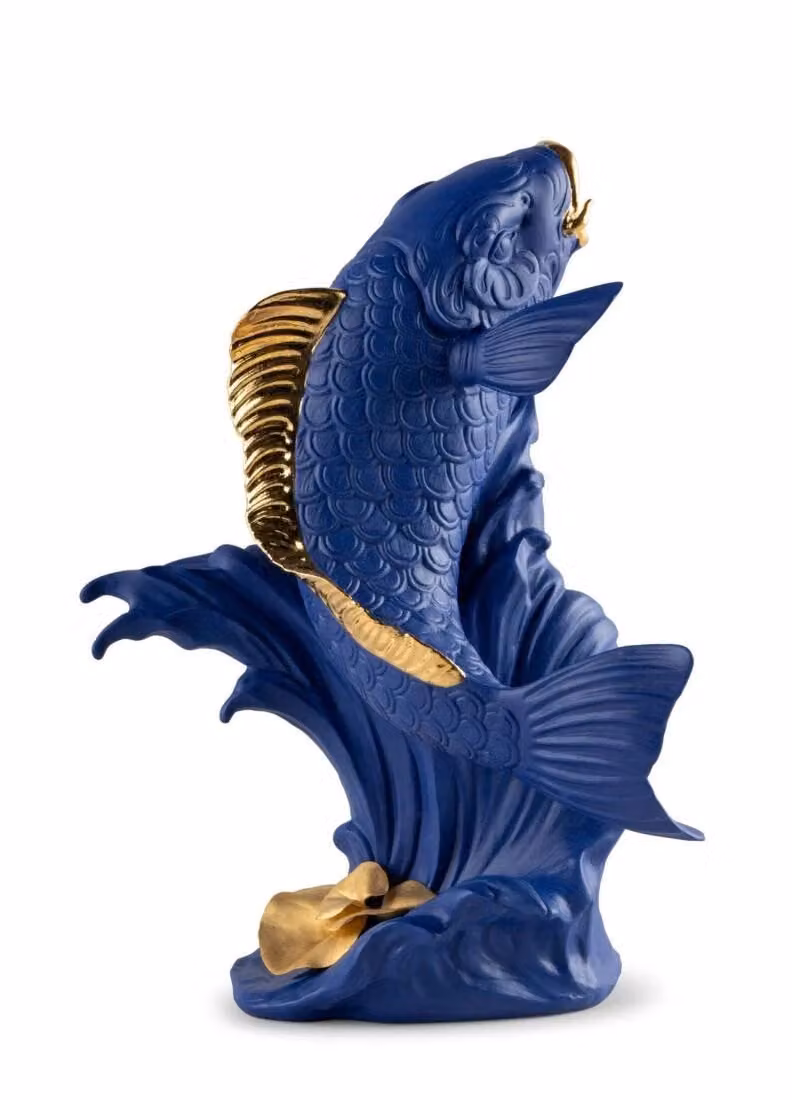 Lladró Limited Edition Koi Porcelain Sculpture in Blue and Gold