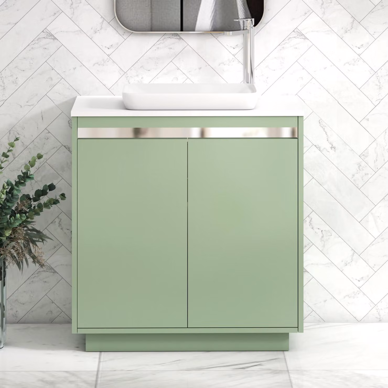 Royal Bathrooms Orion 800mm Mint Sage Floor Standing Vanity Unit with Qubix Basin and Chrome Accent Trim