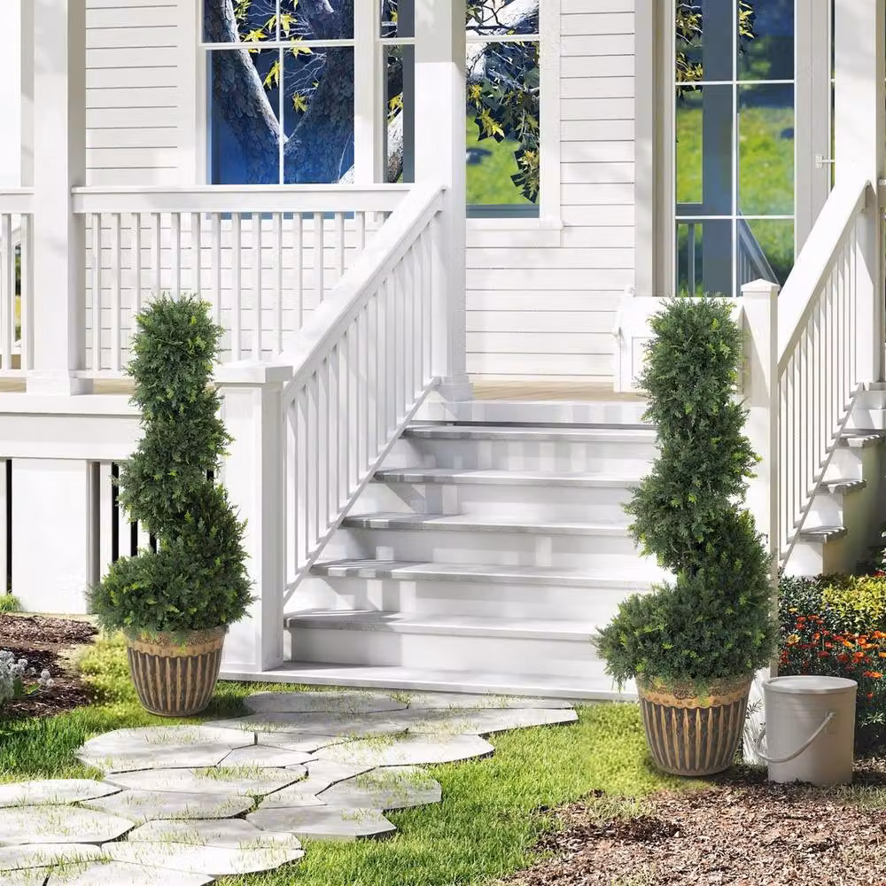 KORVIXA Set of 2 Green Decorative Artificial Spiral Trees, Height: 90 cm – 4