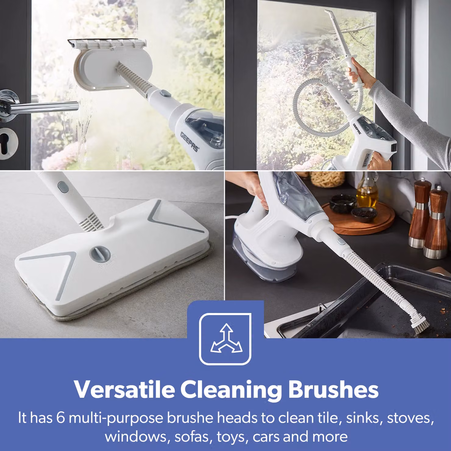 Geepas Steam Mop and Handheld Steam Cleaner with 6 Attachments, White – 4