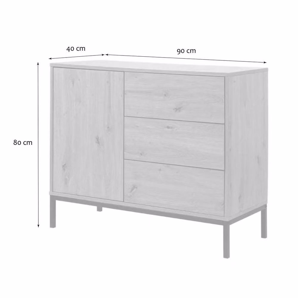CALICOSY Lenny 1 Door 3 Drawer Chest in Light Oak, W90 x H80 cm – 3