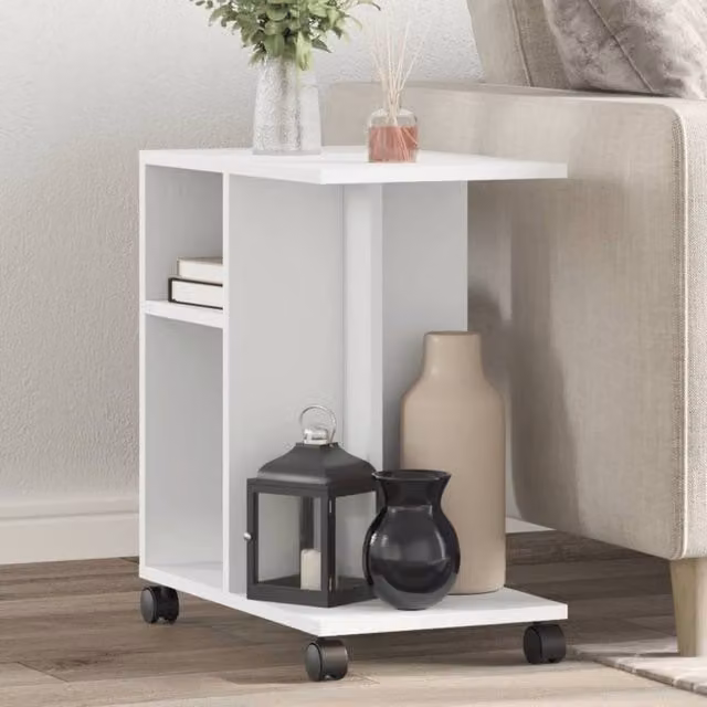 Berkfield Home White Side Table with Castors, W/D/H: 50 x 30 x 55 cm – 1