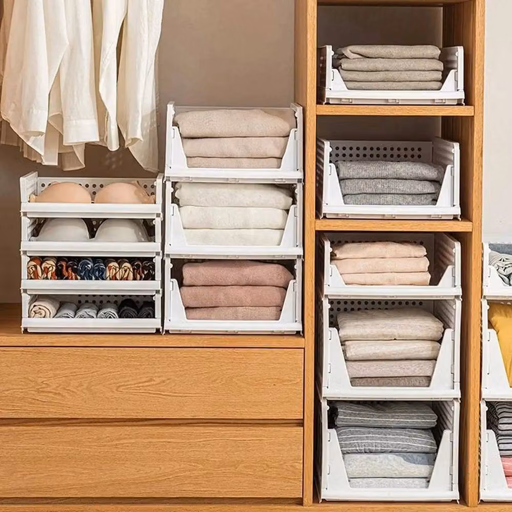 EONLION 8-Piece Set of Foldable and Stackable White Plastic Clothes Storage Boxes, W: 50 cm – 4