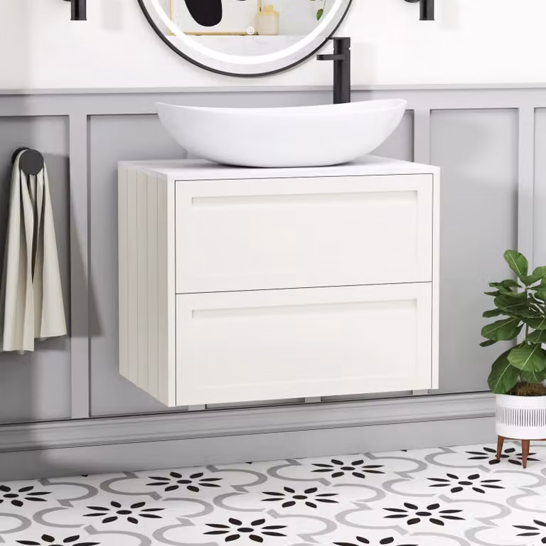 Royal Bathrooms Elmore 700mm Classic White Wall Hung 2 Drawer Vanity Unit with Cesar Basin